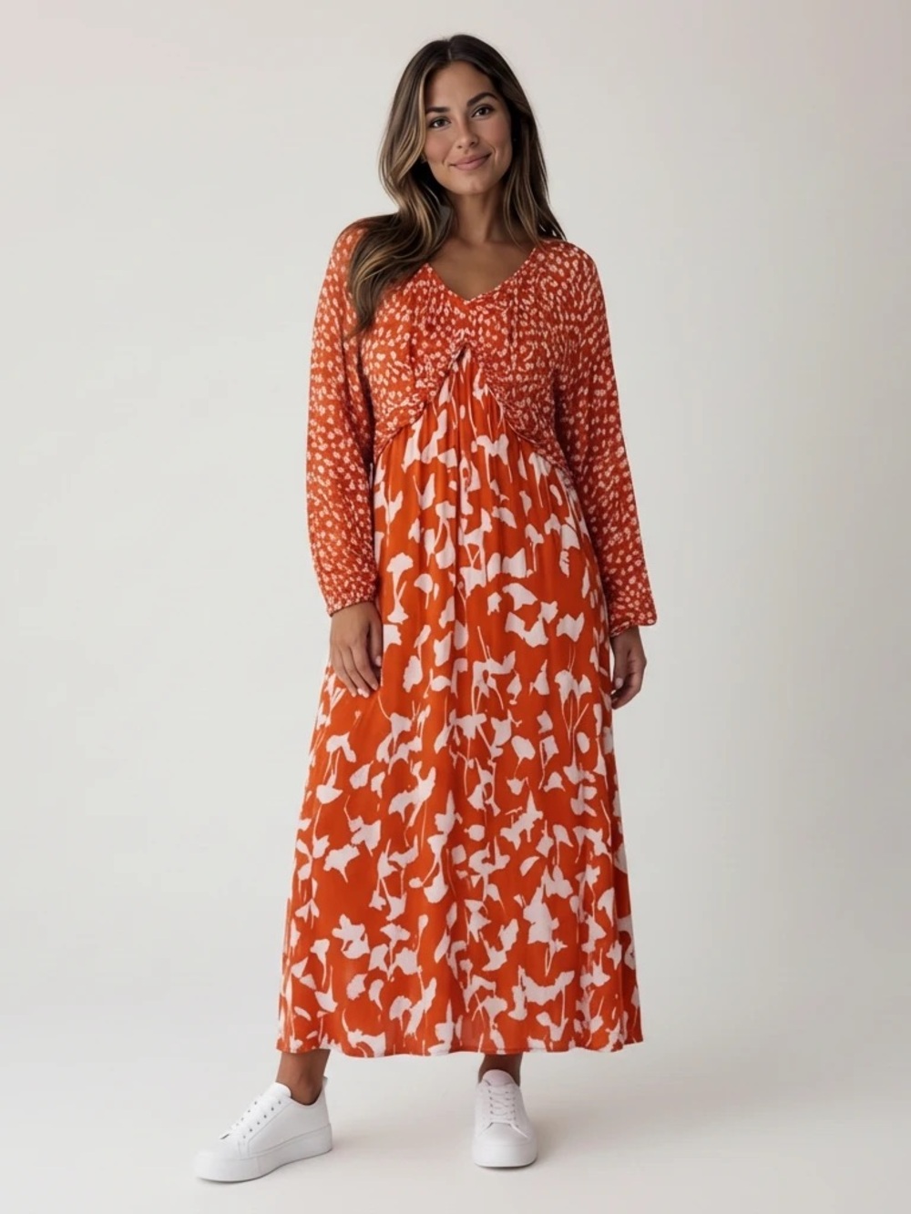 Diane von Furstenberg Long Sleeve Ginkgo Orange Floral Maxi Dress Women’s Small